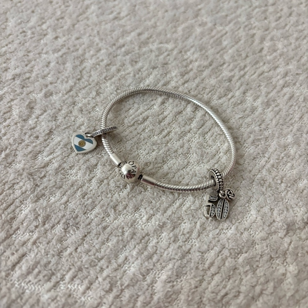 Pandora Silver Bracelet With 2 Charms Argentina and 50